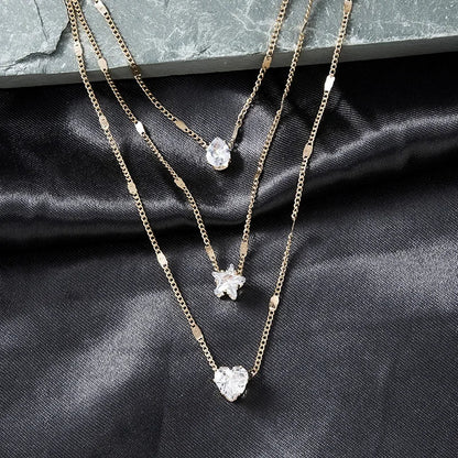 Collana Multistrato Tripla con Ciondoli di Zirconia