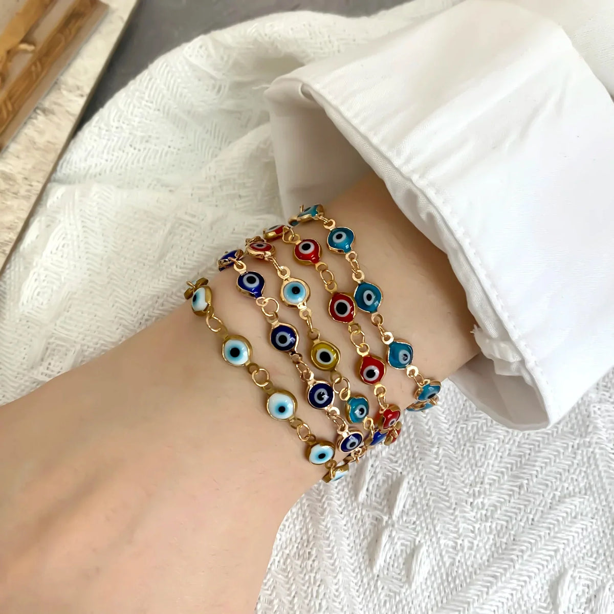 Bracciale Occhio Turco della Fortuna e Protezione Dorato Regolabile