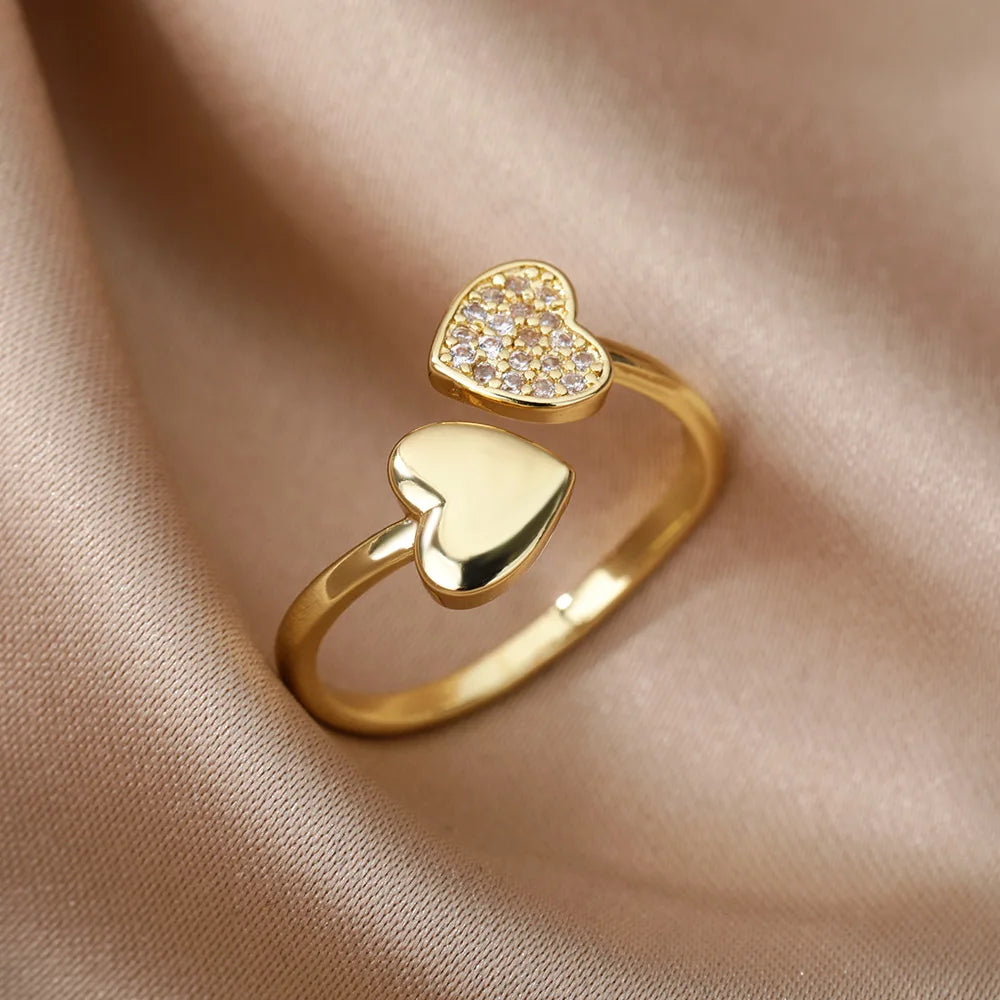 Anello Cuore Geometrico Regolabile con Zirconi