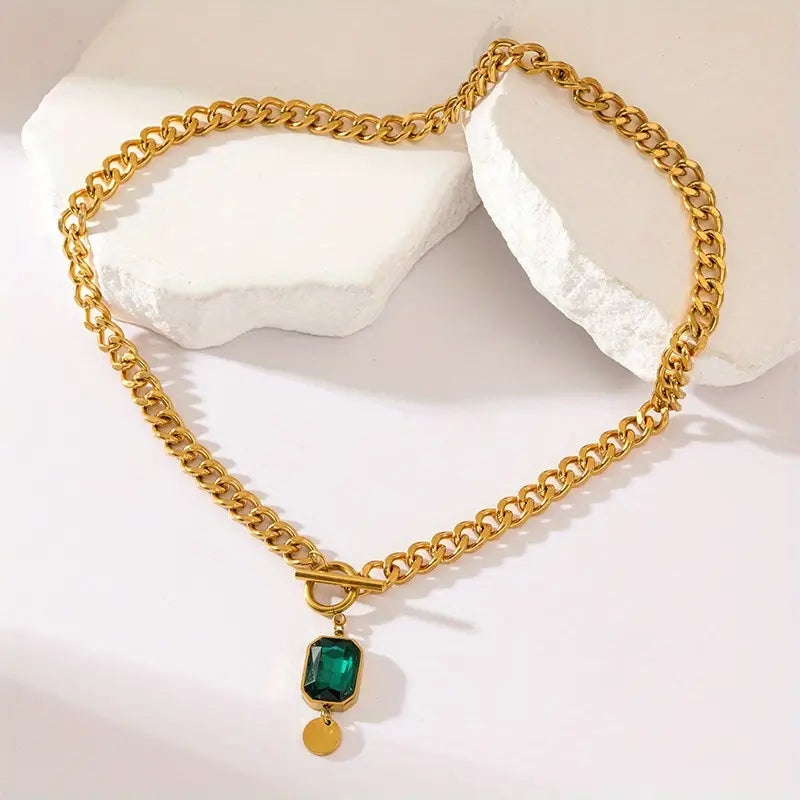 Collana catena spessa con ciondolo smeraldo | Oro