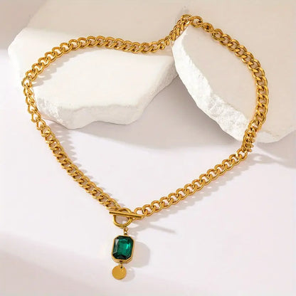 Collana catena spessa con ciondolo smeraldo | Oro
