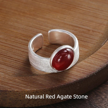 Anello Vintage Lunare Argento 925 con Pietra Ovale