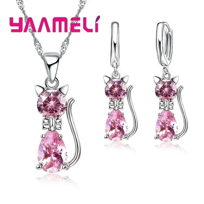Collana e Orecchini Gatto con Zirconia
