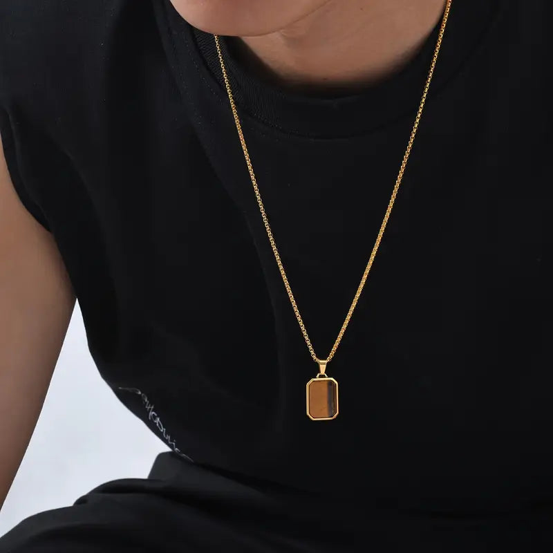 Collana Lussuosa con Ciondolo Pietra Occhio di Tigre Turchese