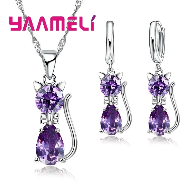 Collana e Orecchini Gatto con Zirconia
