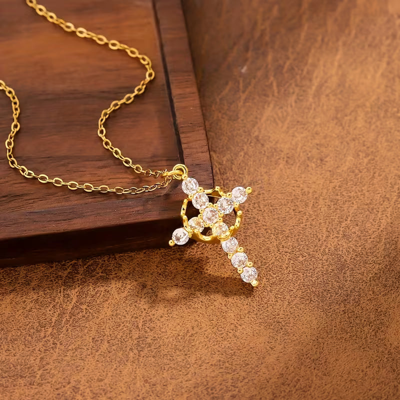 Collana croce corona in acciaio al titanio