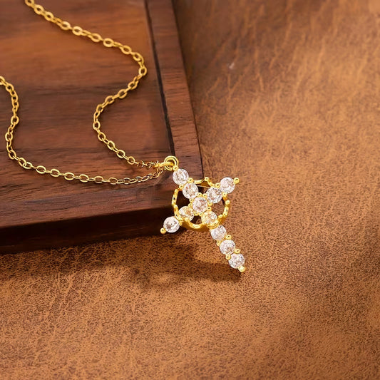 Collana croce corona in acciaio al titanio