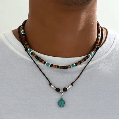 Collana Lussuosa da Uomo con Perline Occhio di Tigre e Turchese