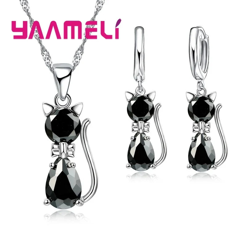 Collana e Orecchini Gatto con Zirconia