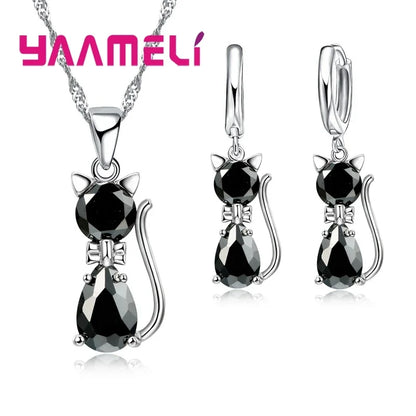 Collana e Orecchini Gatto con Zirconia