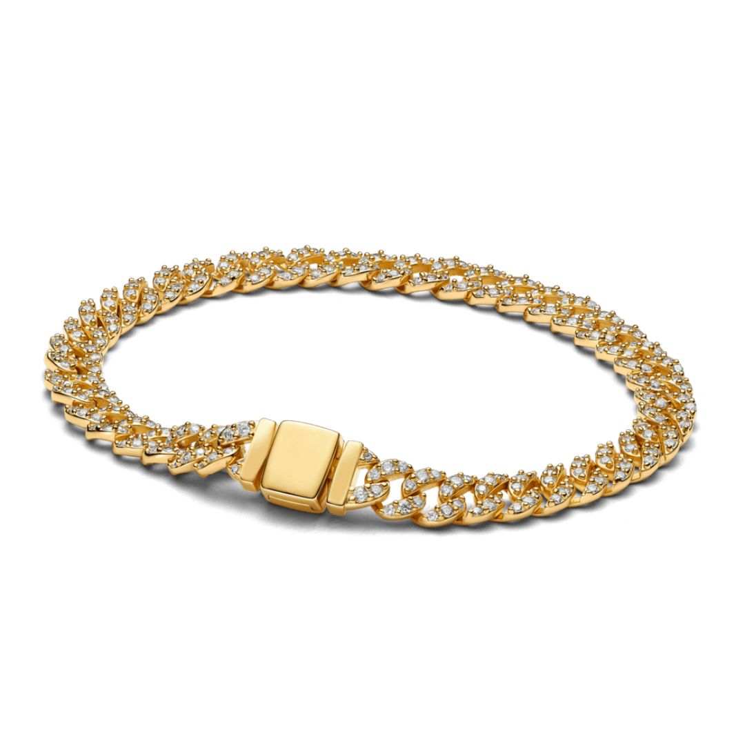 Bracciale pavé Cuban | Oro bianco