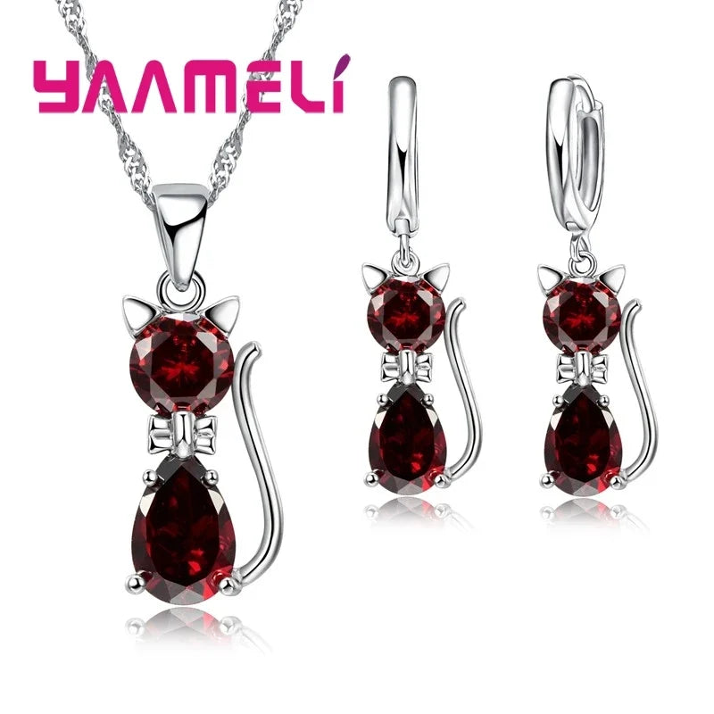 Collana e Orecchini Gatto con Zirconia