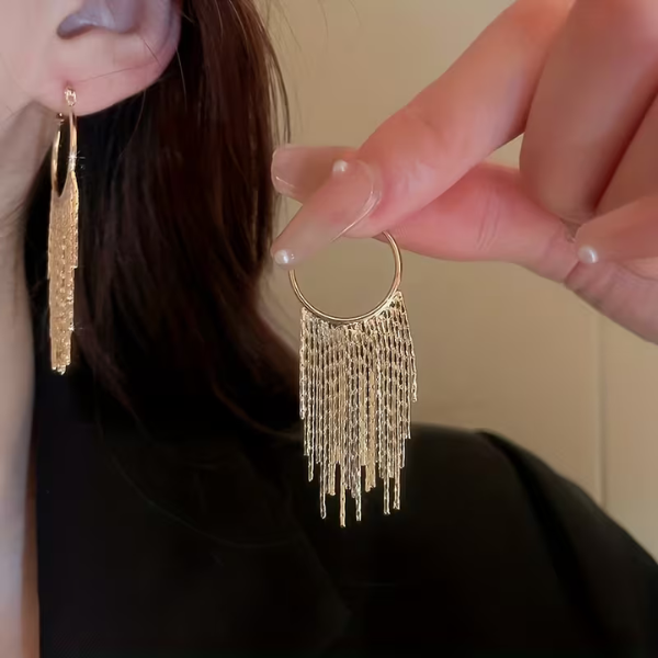 Eleganti orecchini con nappa e catena brillante