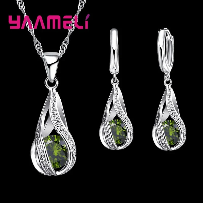 Set Collana e Orecchini Goccia di Rugiada Cristallo