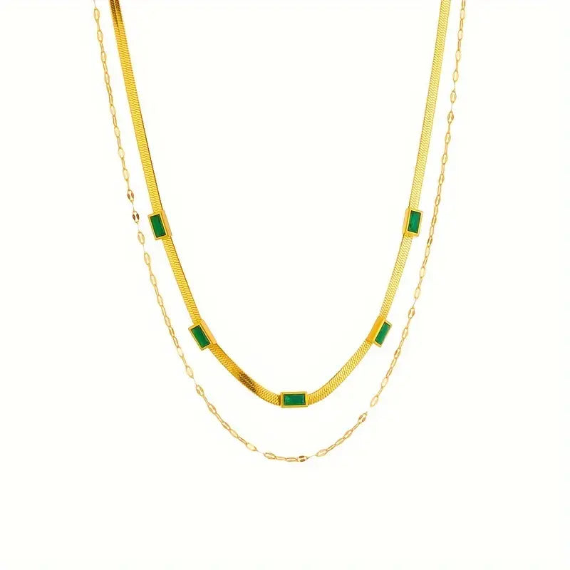 Collana Sorella Gem a Doppio Strato Retrò in Oro