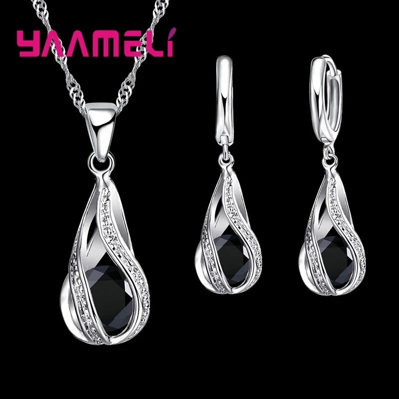 Set Collana e Orecchini Goccia di Rugiada Cristallo