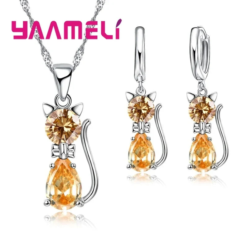 Collana e Orecchini Gatto con Zirconia