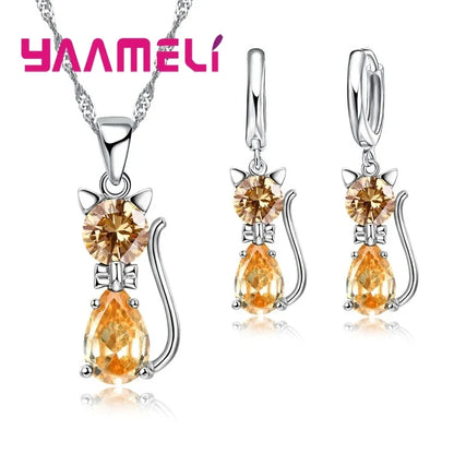 Collana e Orecchini Gatto con Zirconia