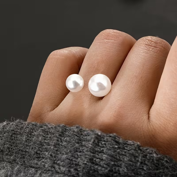 Anello regolabile elegante doppia perla