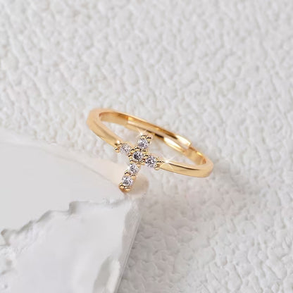 Anello croce aperta con zircone