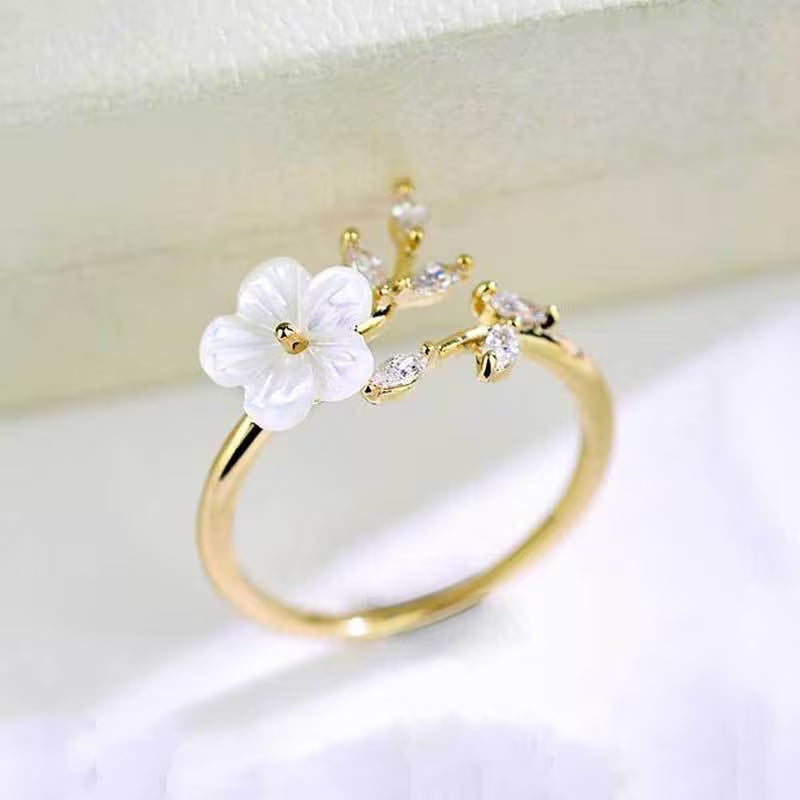 Anello regolabile vintage con fiore e foglie