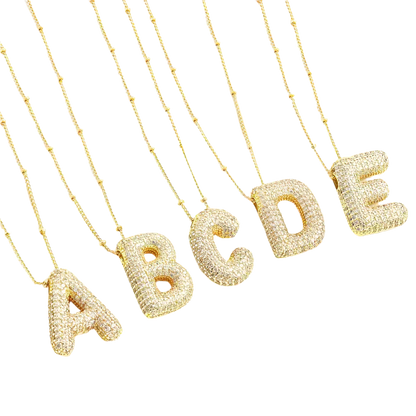 Set di collane con iniziali Bubble Letter | Oro bianco