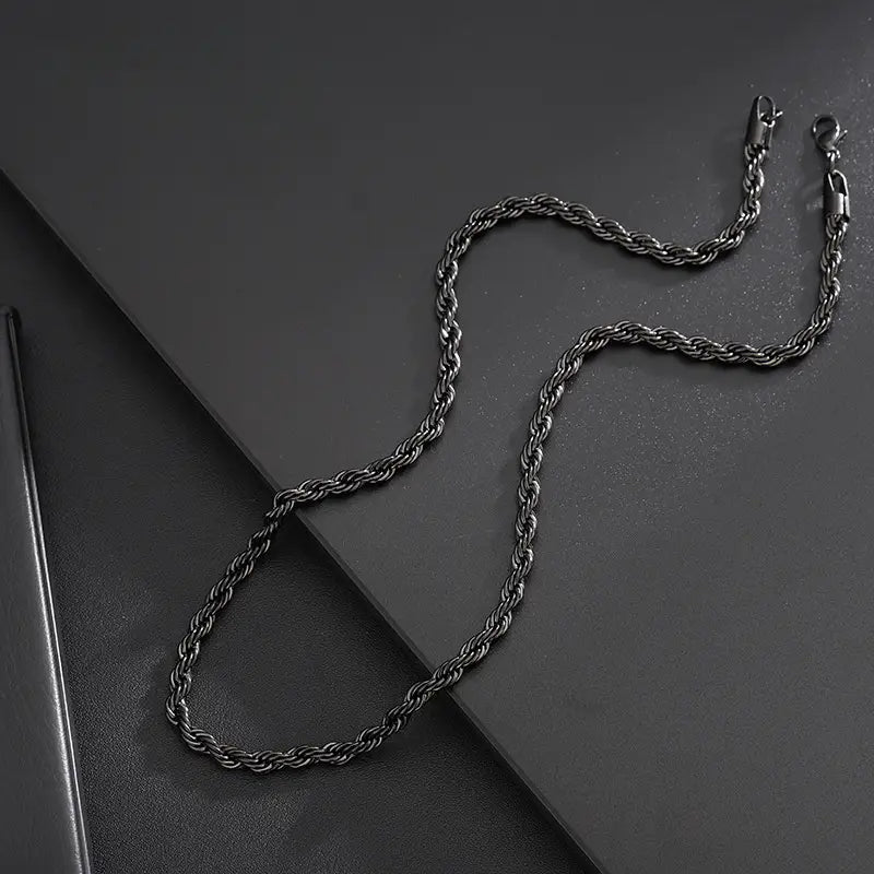 Collana da Uomo a Catena Corda Nera in Acciaio al Titanio