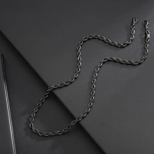 Collana da Uomo a Catena Corda Nera in Acciaio al Titanio