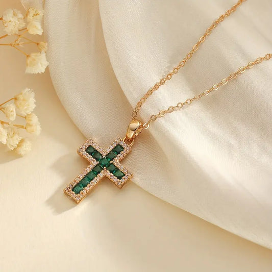 Collana con Ciondolo Croce Smeraldo Solene in Oro