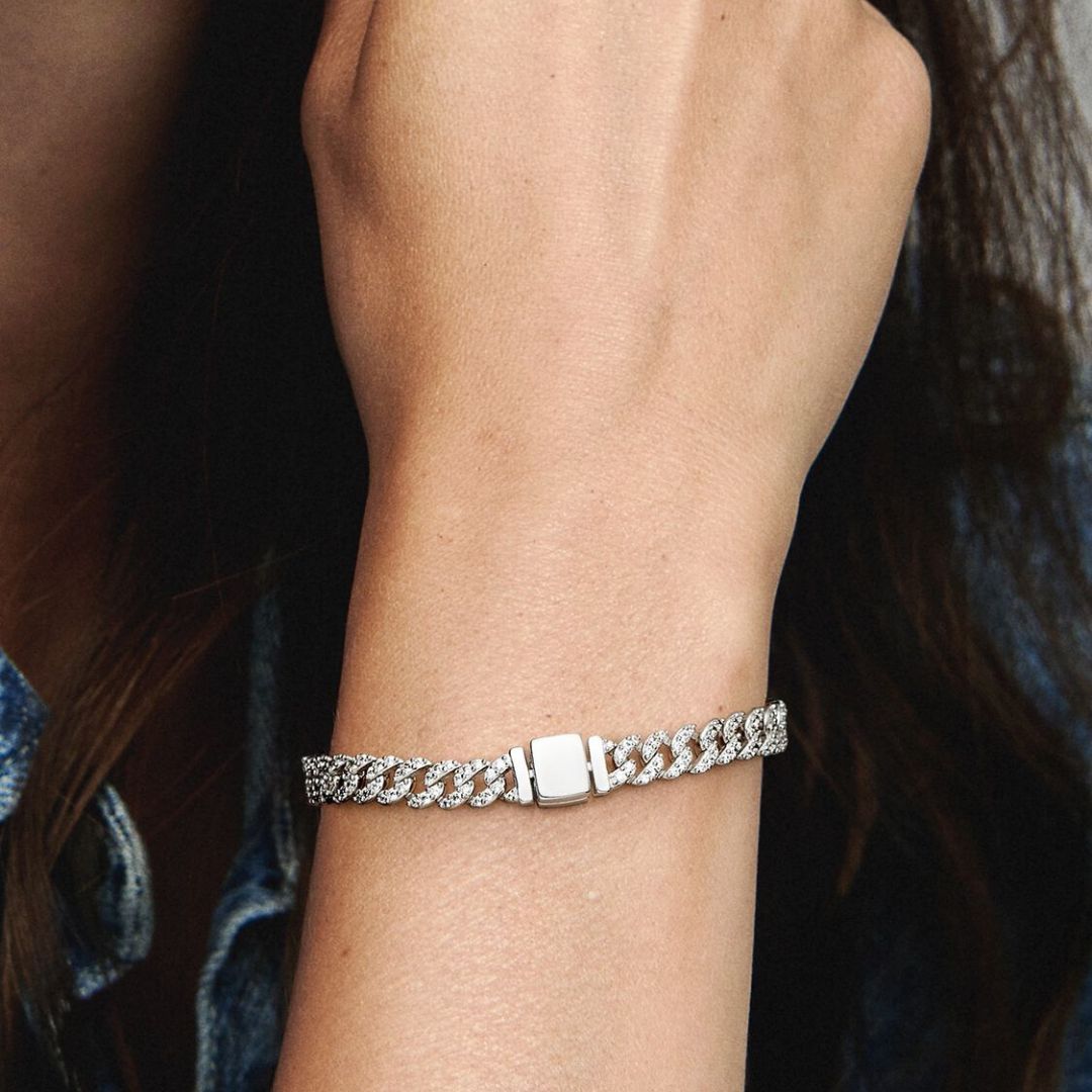 Bracciale pavé Cuban | Oro bianco