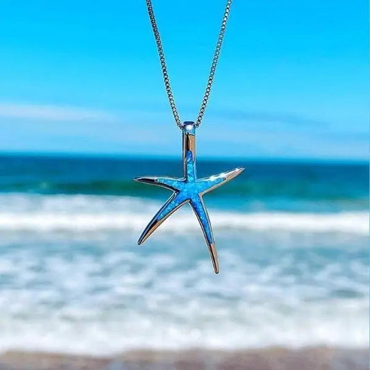 Collana opale blu e stella marina in argento