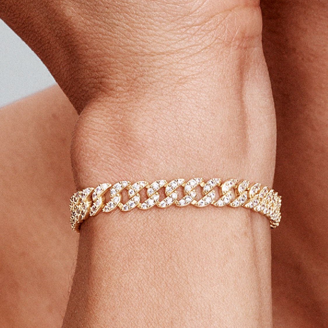 Bracciale pavé Cuban | Oro bianco