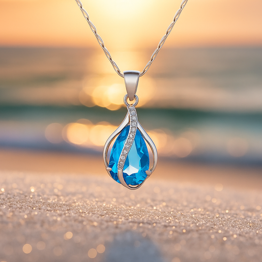 Goccia di Luce – Collana con zircone blu e finitura argento