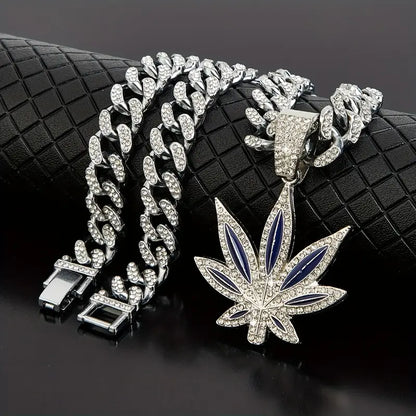 Collana Cubana Retrò Foglia Verde – Stile Hip-Hop per Uomo