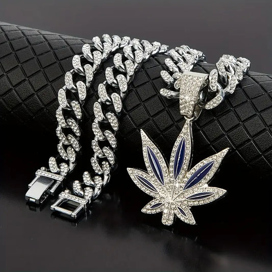Collana Cubana Retrò Foglia Verde – Stile Hip-Hop per Uomo
