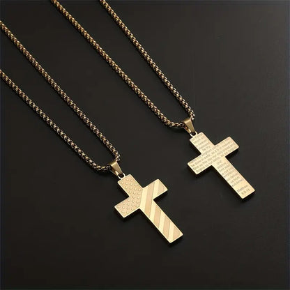 Collana Croce in Acciaio Inossidabile con Ciondolo Bandiera Americana e Versetto Biblico