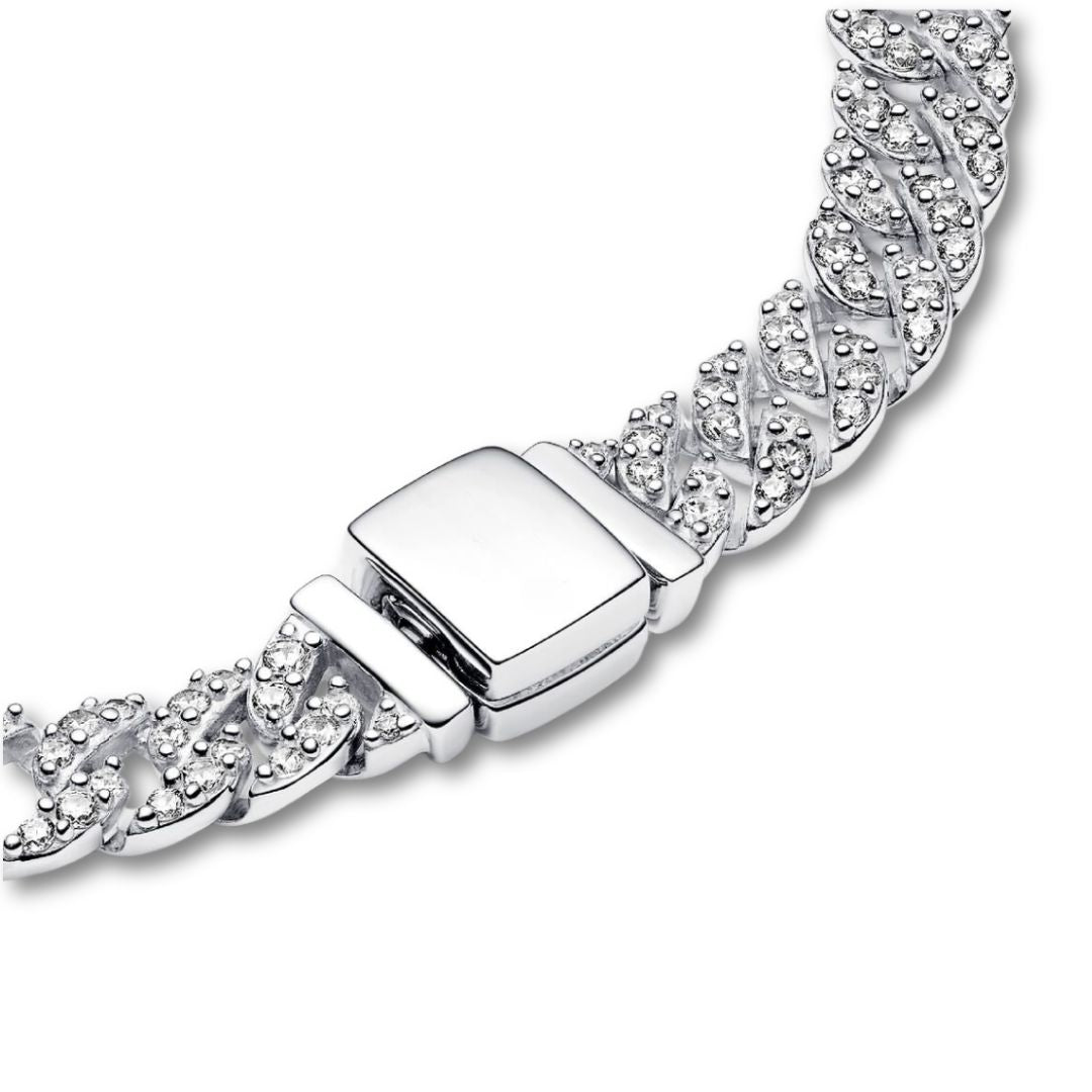 Bracciale pavé Cuban | Oro bianco
