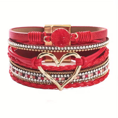 Bracciale bohémien multistrato con cuore dorato