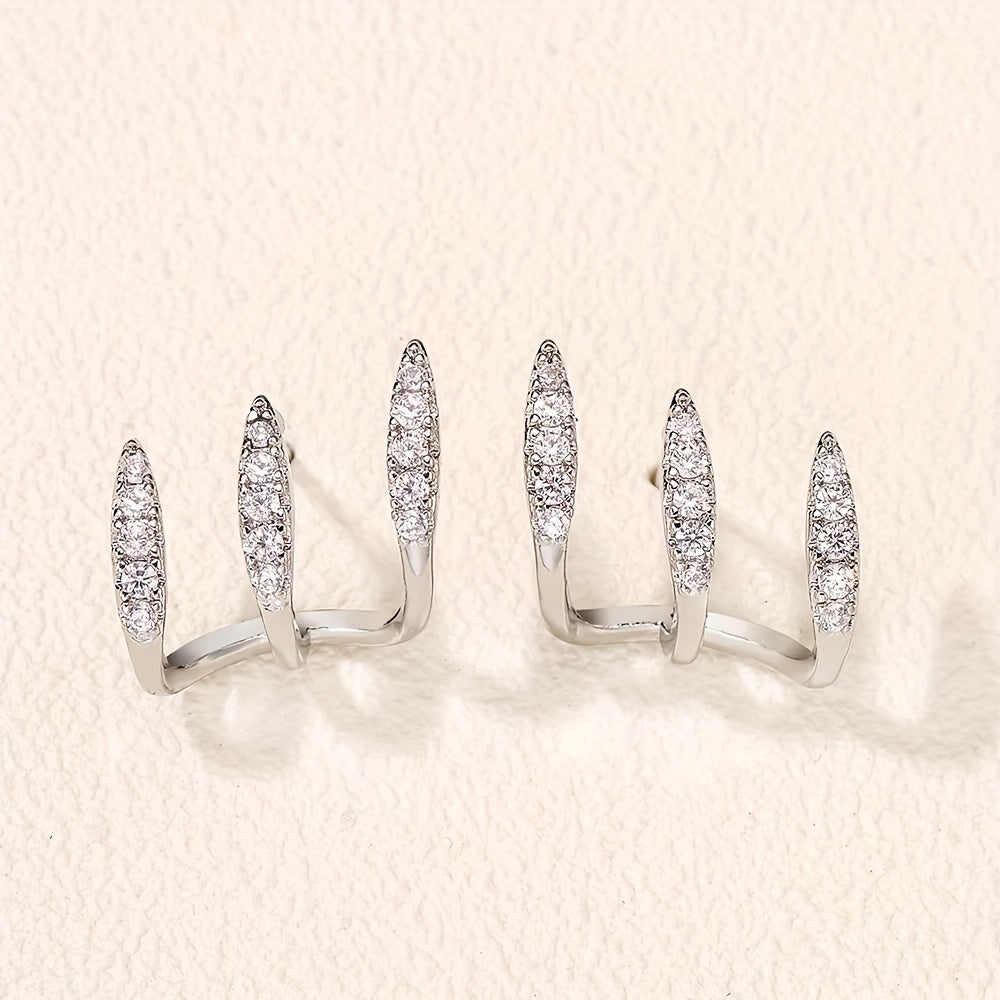 Orecchini a bottone eleganti in strass con tre griffe