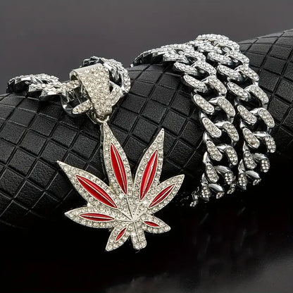 Collana Cubana Retrò Foglia Verde – Stile Hip-Hop per Uomo