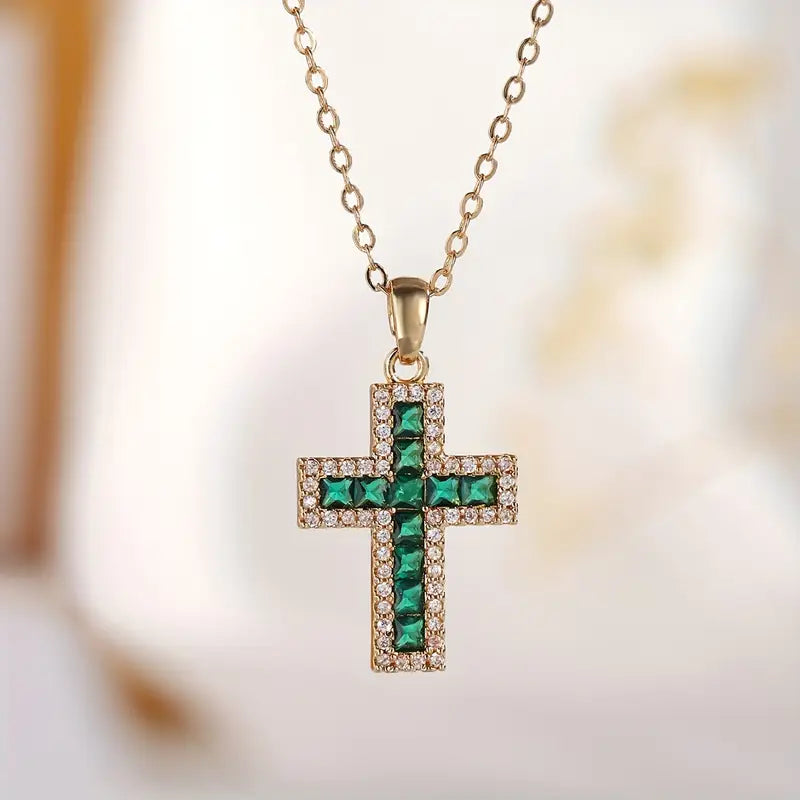 Collana con Ciondolo Croce Smeraldo Solene in Oro