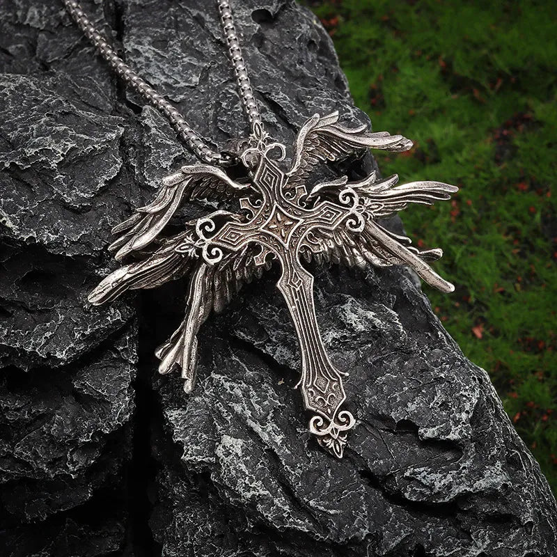 Collana con Ciondolo Croce Angelo a Sei Ali