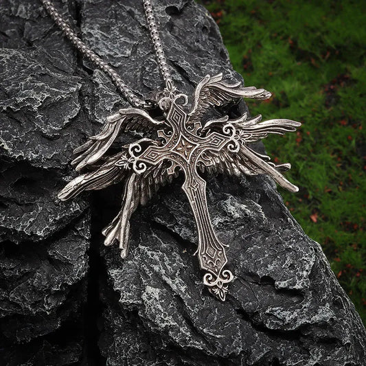 Collana con Ciondolo Croce Angelo a Sei Ali