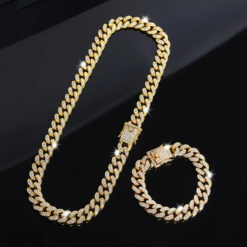 Set Collana & Bracciale a Catena Cubano 2 pezzi – Gioielleria Hip-Hop Unisex