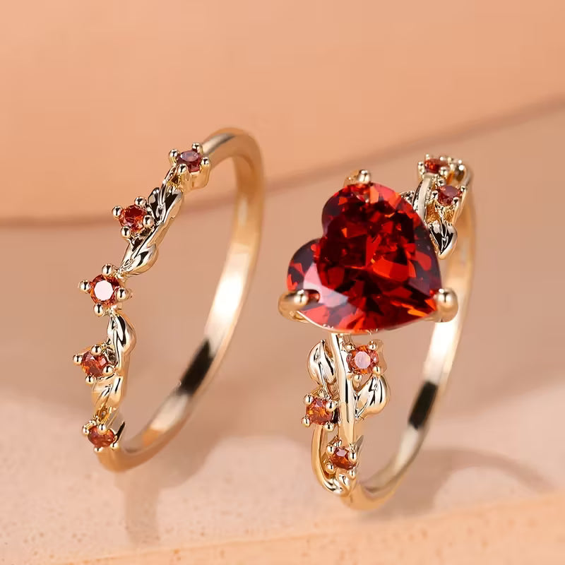 Set di anelli con accento cuore Redvine | Oro