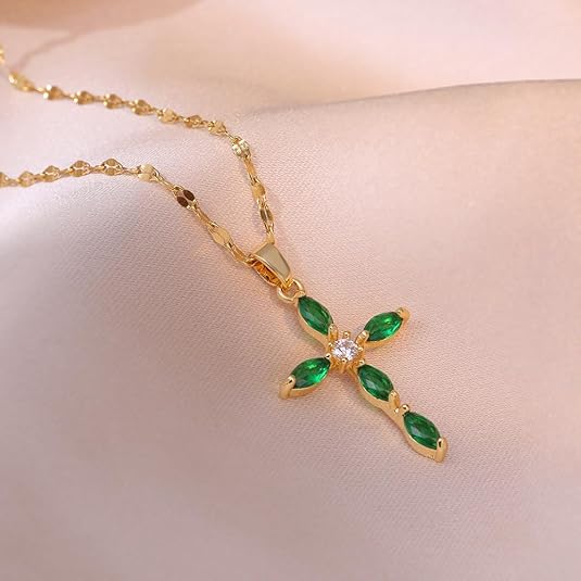 Collana croce smeraldo | Oro
