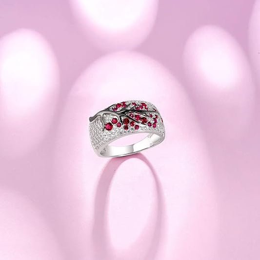 Anello albero fiorito rubino | Oro bianco
