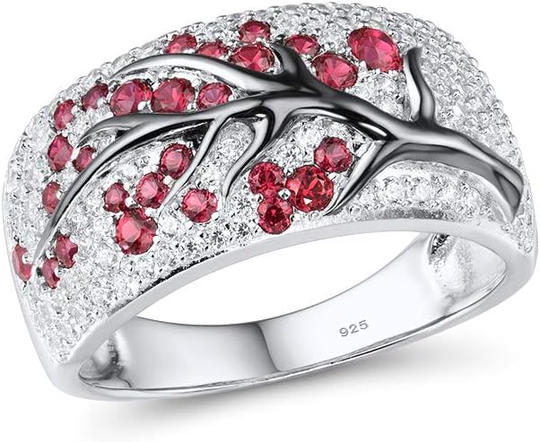 Anello albero fiorito rubino | Oro bianco