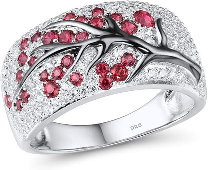 Anello albero fiorito rubino | Oro bianco