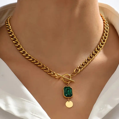 Collana catena spessa con ciondolo smeraldo | Oro